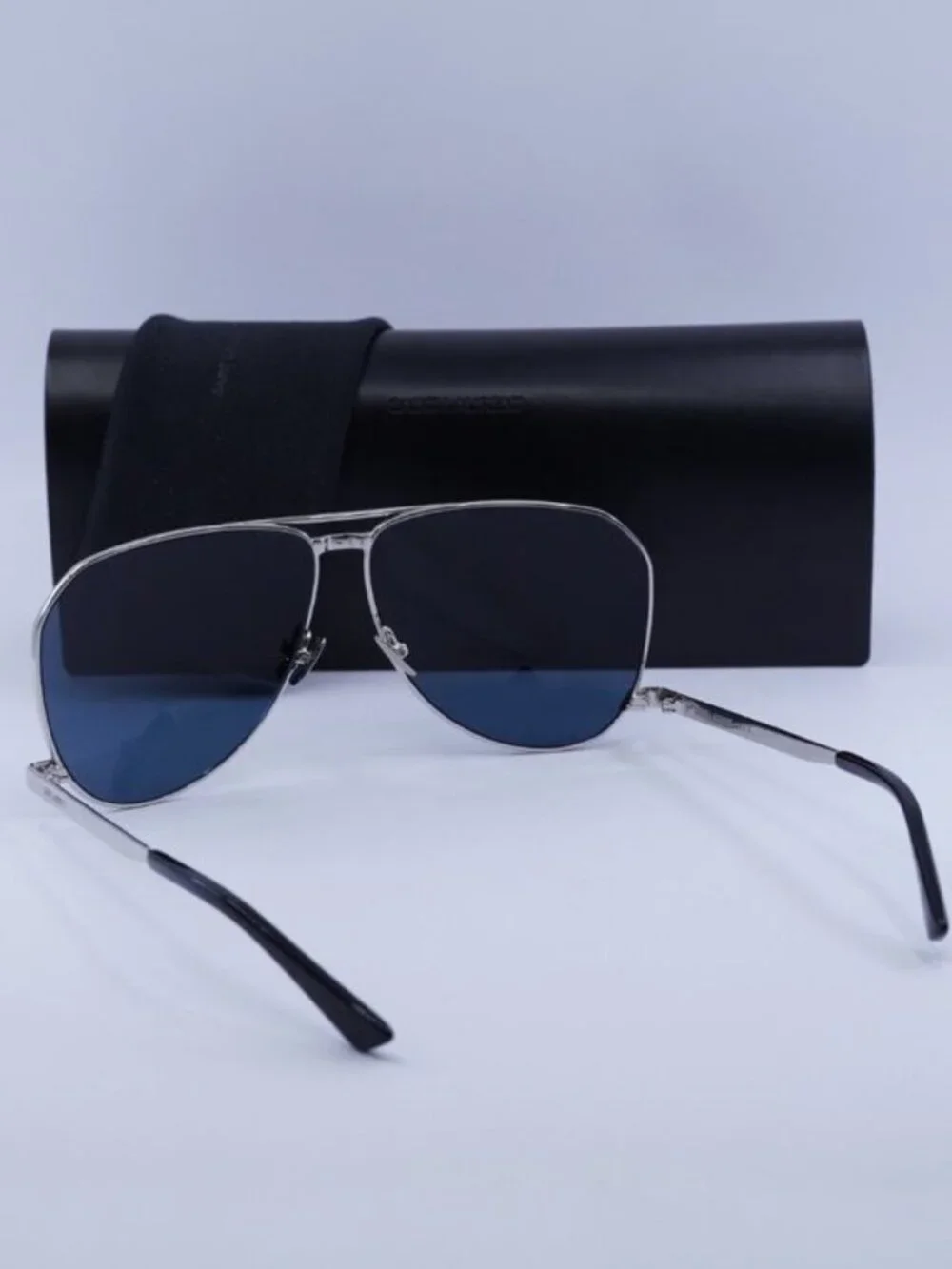 Saint Laurent SL690 DUST 003 Aviator Sunglasses - Silver/Blue